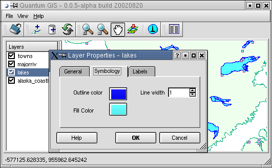 Early QGIS Version 0.0.5-alpha on Linux